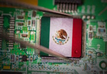 A CPU computer chip with a Mexican flag