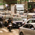Heavy traffic on Lázaro Cárdenas avenue (Eje Central) in Mexico City, February 2026.