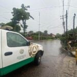 A Civil Protection vehicle drives through the rains of Hurricane Polo in Morelia, Michoacan