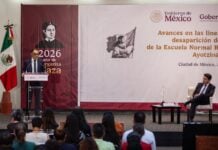 authorities with Mexico's Interior Ministry at a press conference on Ayotzinapa on Sept. 28, 2026