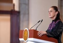 Sheinbaum at podium on Sept. 28, 2026