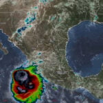 Satellite image of Hurricane Polo off the coast of Michoacán, taken at 11am CST Sept 24