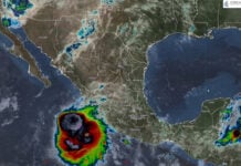 Satellite image of Hurricane Polo off the coast of Michoacán, taken at 11am CST Sept 24