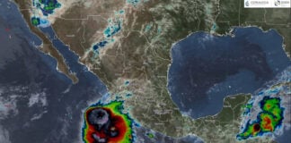 Satellite image of Hurricane Polo off the coast of Michoacán, taken at 11am CST Sept 24