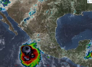 Satellite image of Hurricane Polo off the coast of Michoacán, taken at 11am CST Sept 24