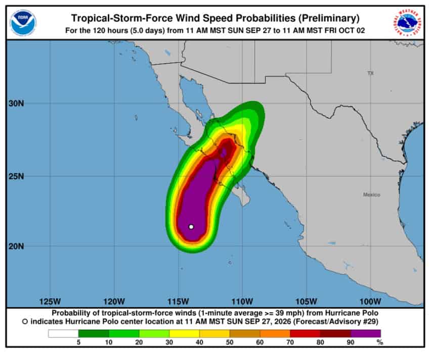 National Hurricane Center tracking path for Hurricane Polo