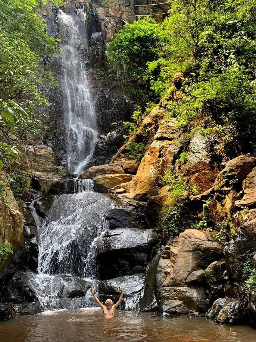 Los Azules waterfall no. 2 with the author taking a dip in the water below