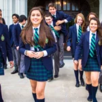 Girls in uniform at a private school in Mexico
