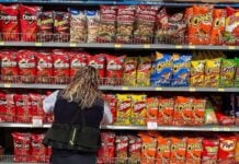 salty snacks in a grocery aisle