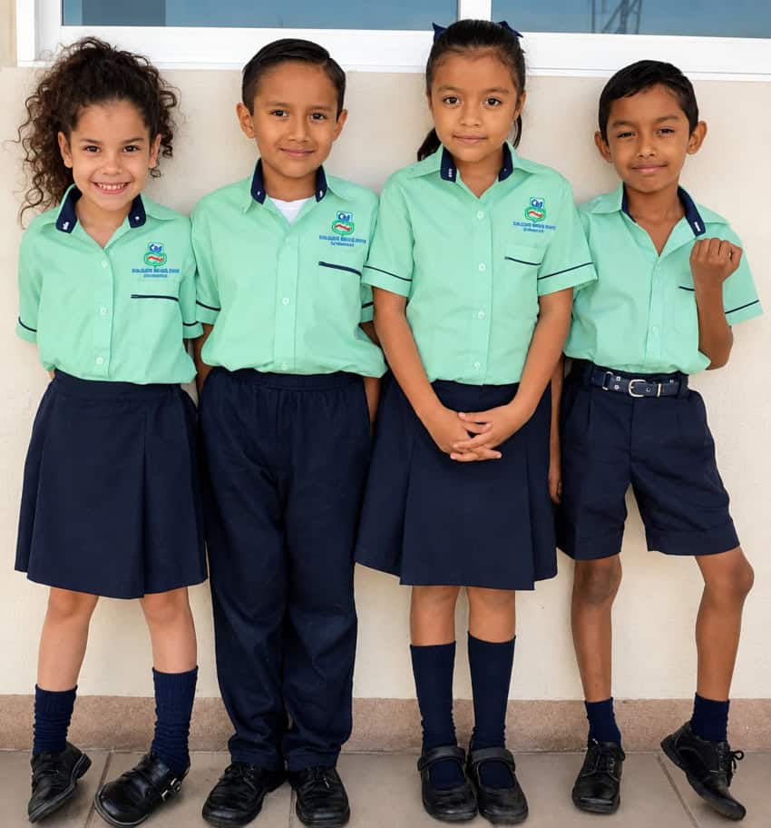 Kids in uniform from the Colegio Mexicano de Veracruz