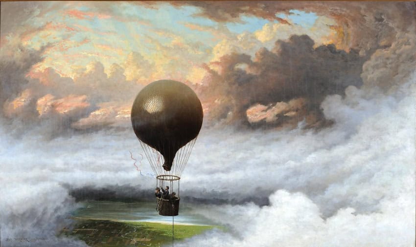 Jules Tavernier painting of a hot air balloon flight from 1875