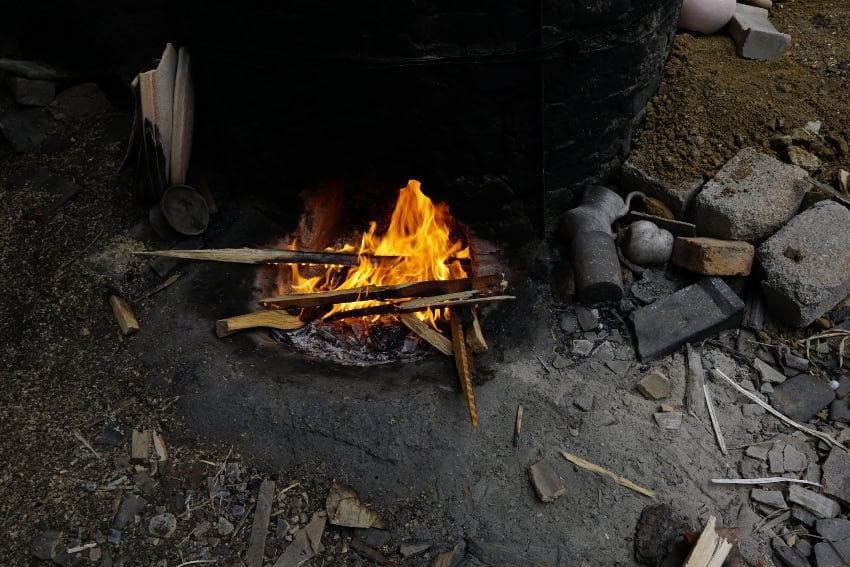 Fire for pottery in Santa María Atzompa, Oaxaca