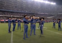 Herencia de México mariachi band performing before the Eagles-Bears football game on Sept. 28, 2026