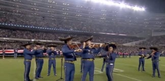 Herencia de México mariachi band performing before the Eagles-Bears football game on Sept. 28, 2026