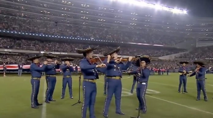 Herencia de México mariachi band performing before the Eagles-Bears football game on Sept. 28, 2026