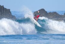 Taro Watanabe shows off the form that led to a runner-up finish to Jett Schilling in the inaugural Pacífico Surf Open Cerritos in 2024.
