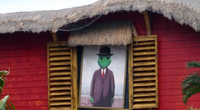 A senor frog on a sign in Cancun.