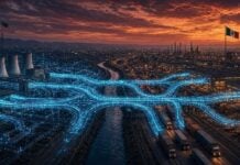 AI image of cables connecting the U.S. and Mexico at the border