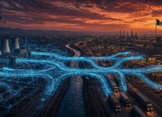 AI image of cables connecting the U.S. and Mexico at the border