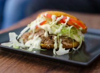 Venezuelan arepa with fillings.