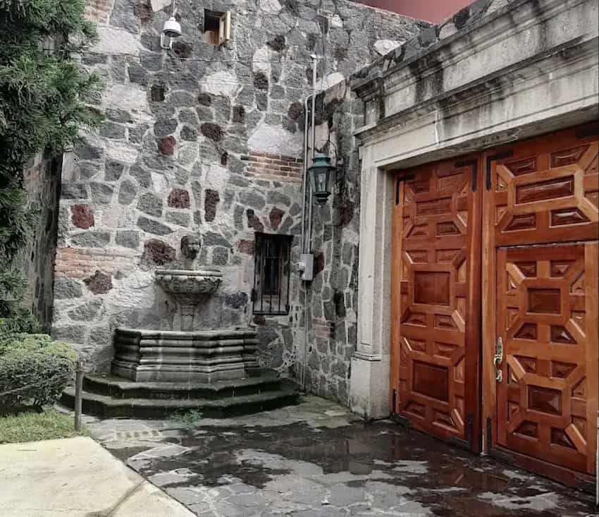 Doors and a fountain at the Guadalupe Inn in Mexico City.