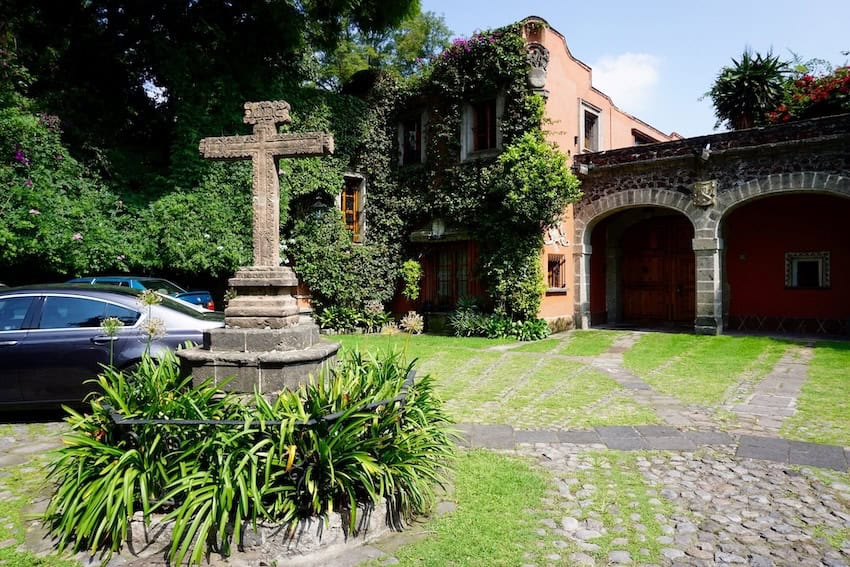 A car is parked at a home in the Mexico City neighborhood of San Angel.