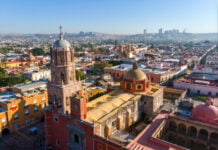 An aerial view of Queretaro City, Mexico. Drone photo in the morning in City center
