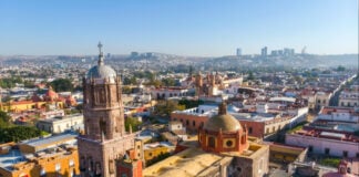 An aerial view of Queretaro City, Mexico. Drone photo in the morning in City center