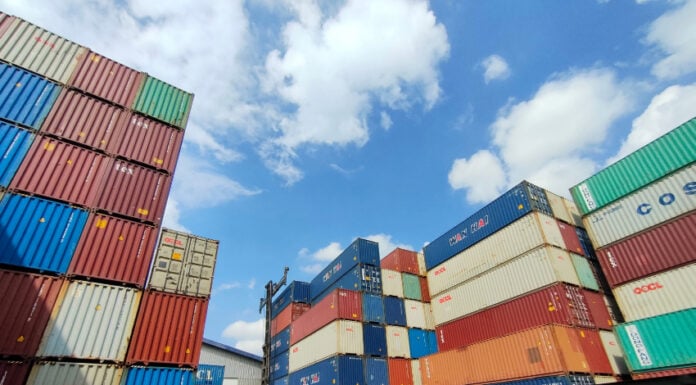 A shipyard filled with import-export storage containers