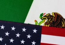 United States of America and Mexico flags