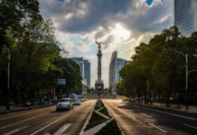 A view of the Angel of Independence on Reforma Avenue in Mexico City.