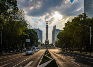 A view of the Angel of Independence on Reforma Avenue in Mexico City.