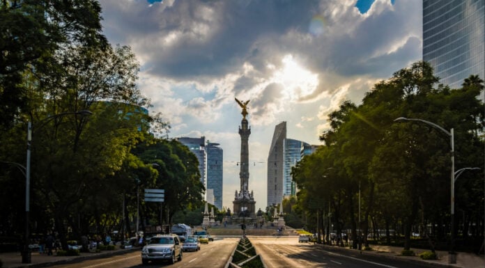 A view of the Angel of Independence on Reforma Avenue in Mexico City.