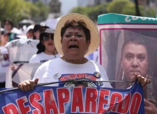 Marching mother of a disappeared person in Mexico