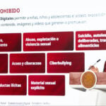 President Sheinbaum with a presentation reading "Queda prohibido" with a list of topics that will prohibited for minors on social media, at her Oct. 9 mañanera press conference