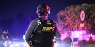 police officer looking out at a crime scene in Morelos