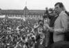 Cuauhtémoc Cárdenas appears with Porfirio Muñoz in the Mexico City Zócalo in 1988, during the founding of the PRD party.