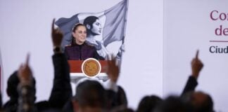 Sheinbaum at podium Oct. 19, 2026