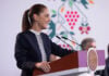 President Sheinbaum at the podium of her October 22 mañanera press conference