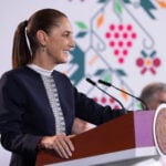 President Sheinbaum at the podium of her October 22 mañanera press conference