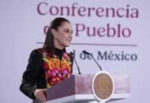 Sheinbaum at podium on Oct. 26, 2026