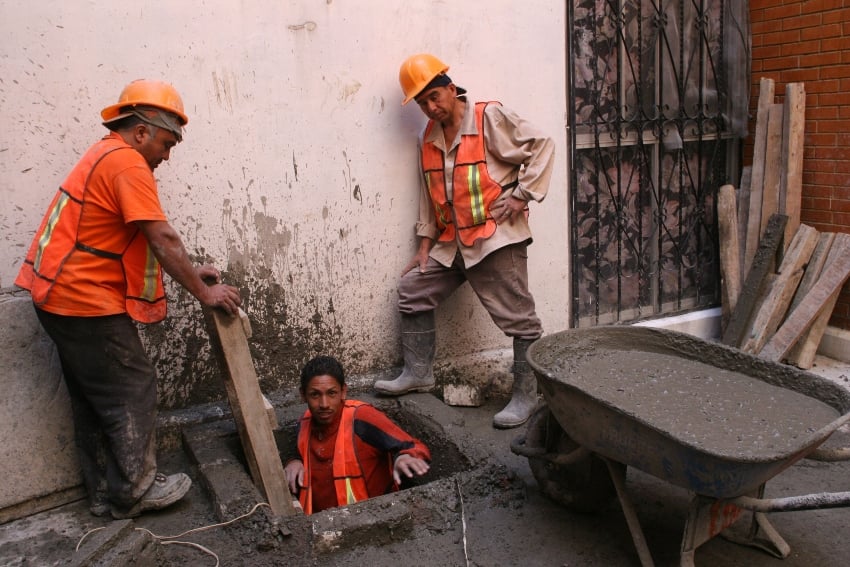 Construction workers making the Concordia housing complex safe for residents despite sinking in 2009