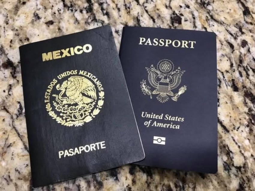 U.S. and Mexico passports on a marble countertop