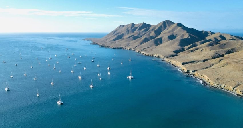 Boats gathered offshore of Baja during the annual Baja Ha-Ha Cruisers Rally.