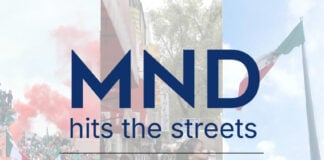 People wave Mexican flags behind text reading "MND hits the streets" and "Mexico News Daily"