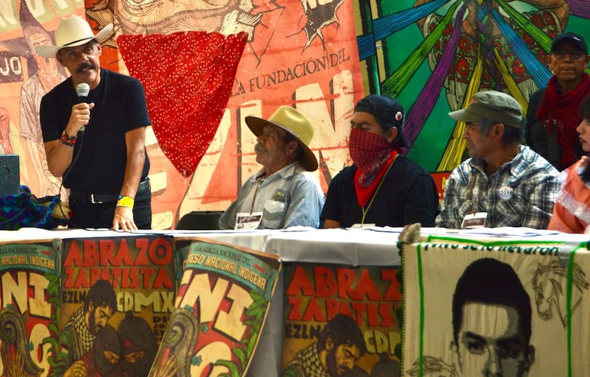 Indigenous-rights attorney and CNI founding member Carlos González addresses the gathering.