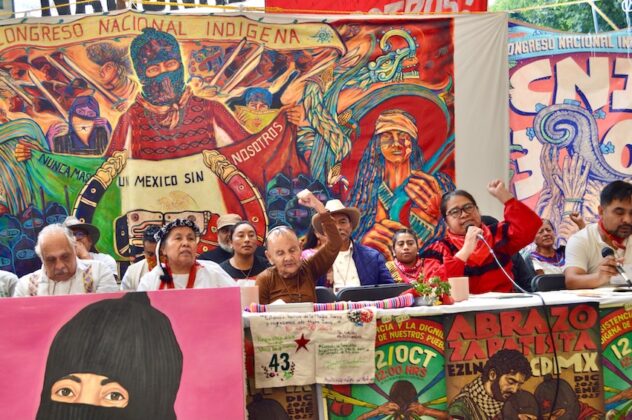 María de los Ángeles Fernández Castillo, better known as Doña Fili, participates in the civilian “peace cordon” during the San Andrés talks with the Zapatistas.