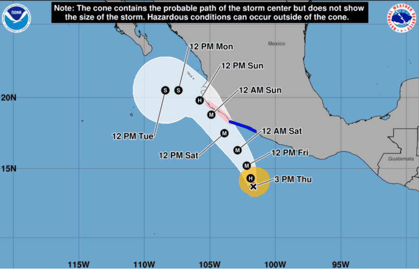 Hurricane Trudy static cone prediction as of 4pm CST October 15