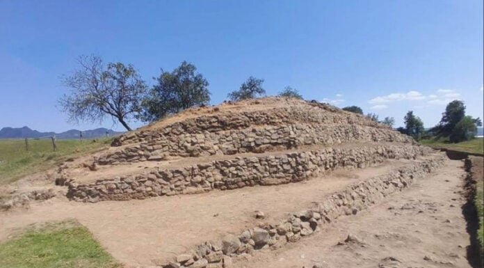 Stone ledges form a hill at the site of an ancient astronomical observatory in Puebla