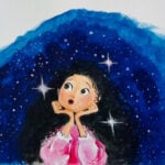 A girl surrounded by stars, painting by Tamanna Bembenek
